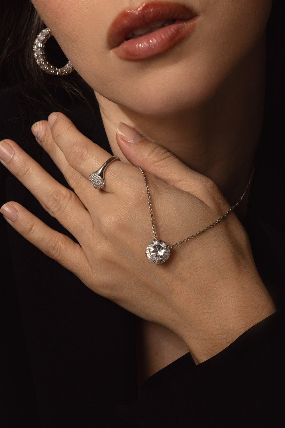 FANTASIA by DESERIO-Solitaire Pendant Necklace-WHITE