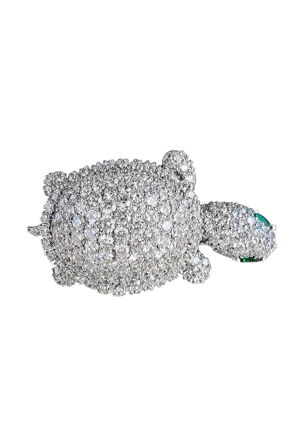 FANTASIA by DESERIO-Green Eyed Turtle Brooch-WHITE GOLD
