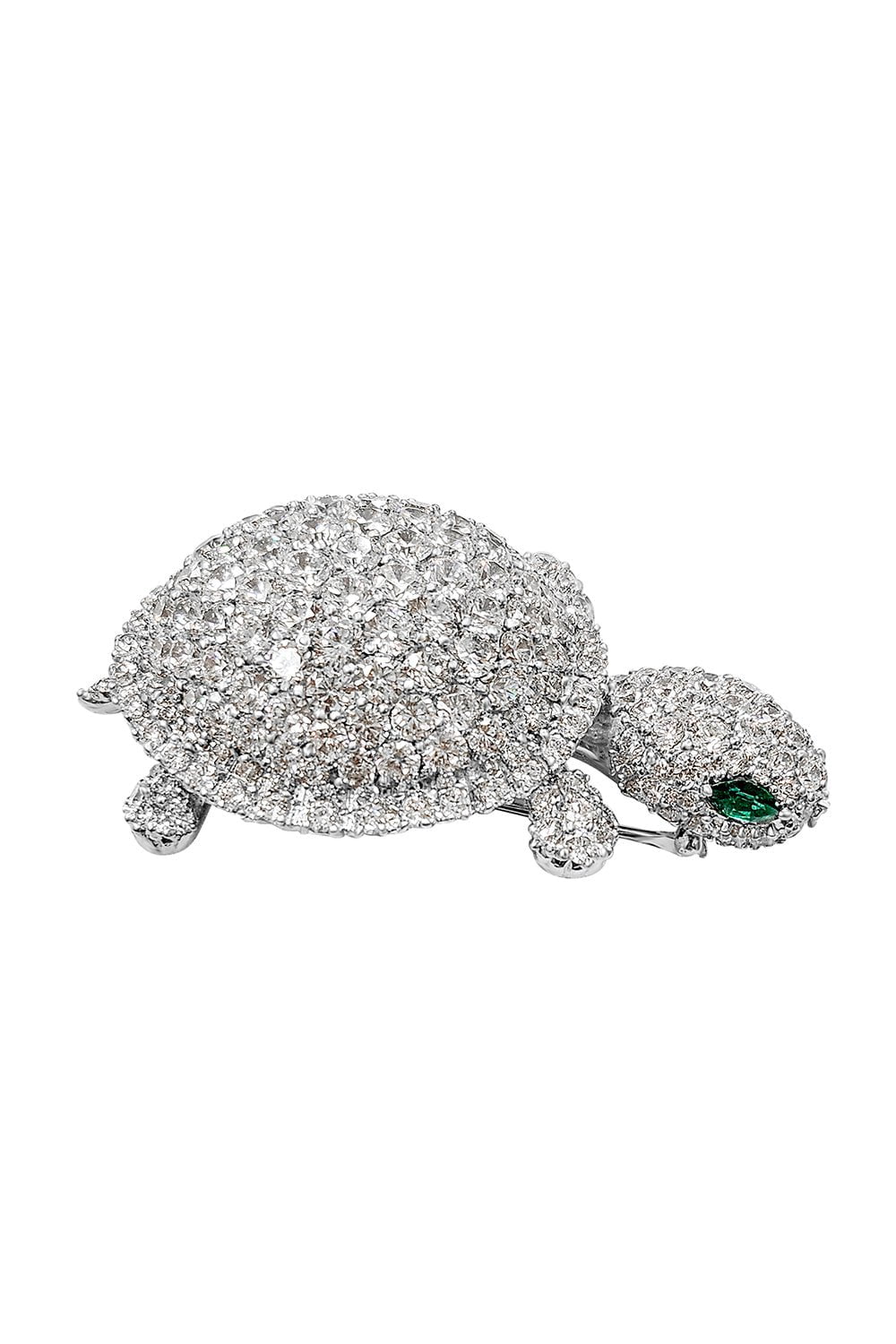 FANTASIA by DESERIO-Green Eyed Turtle Brooch-WHITE GOLD