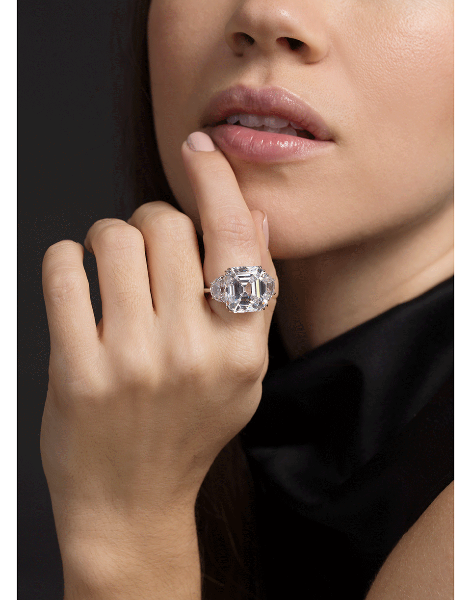 FANTASIA by DESERIO-Asscher Cut half Moon Side Ring-W14KCZ