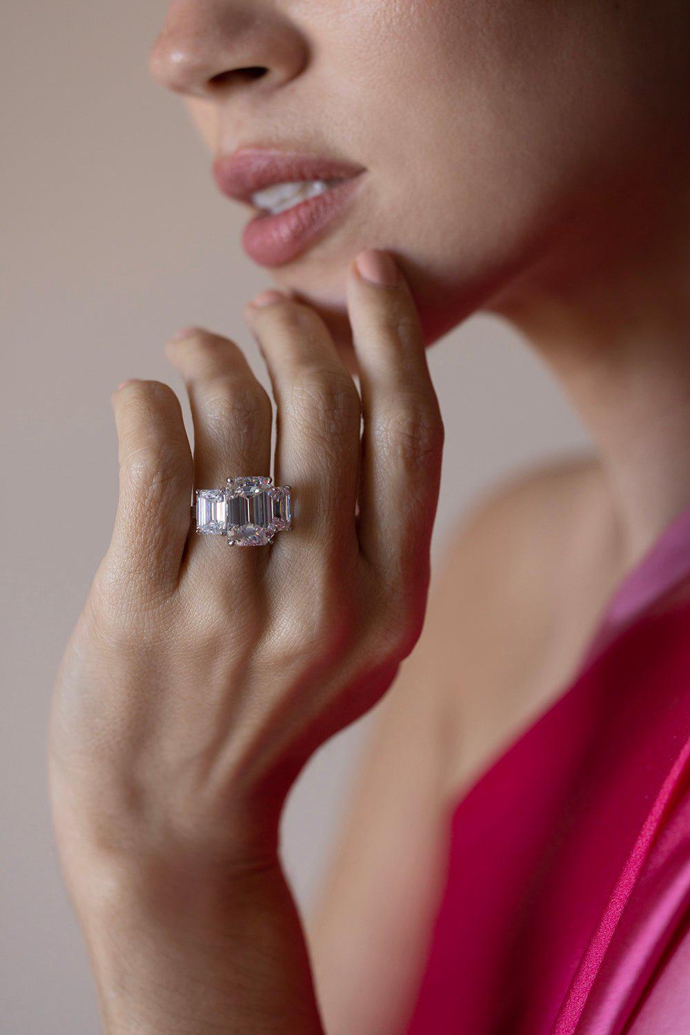 FANTASIA by DESERIO-Triple Stone Emerald Cut Ring-WHITE