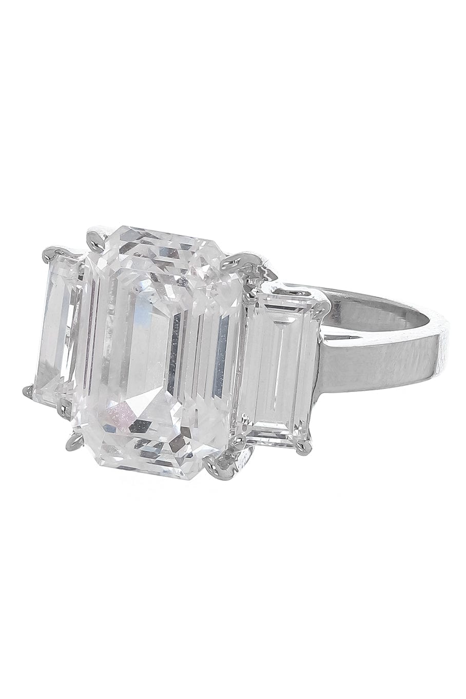 FANTASIA by DESERIO-Emerald Cut Three Stone Ring-WHITE GOLD
