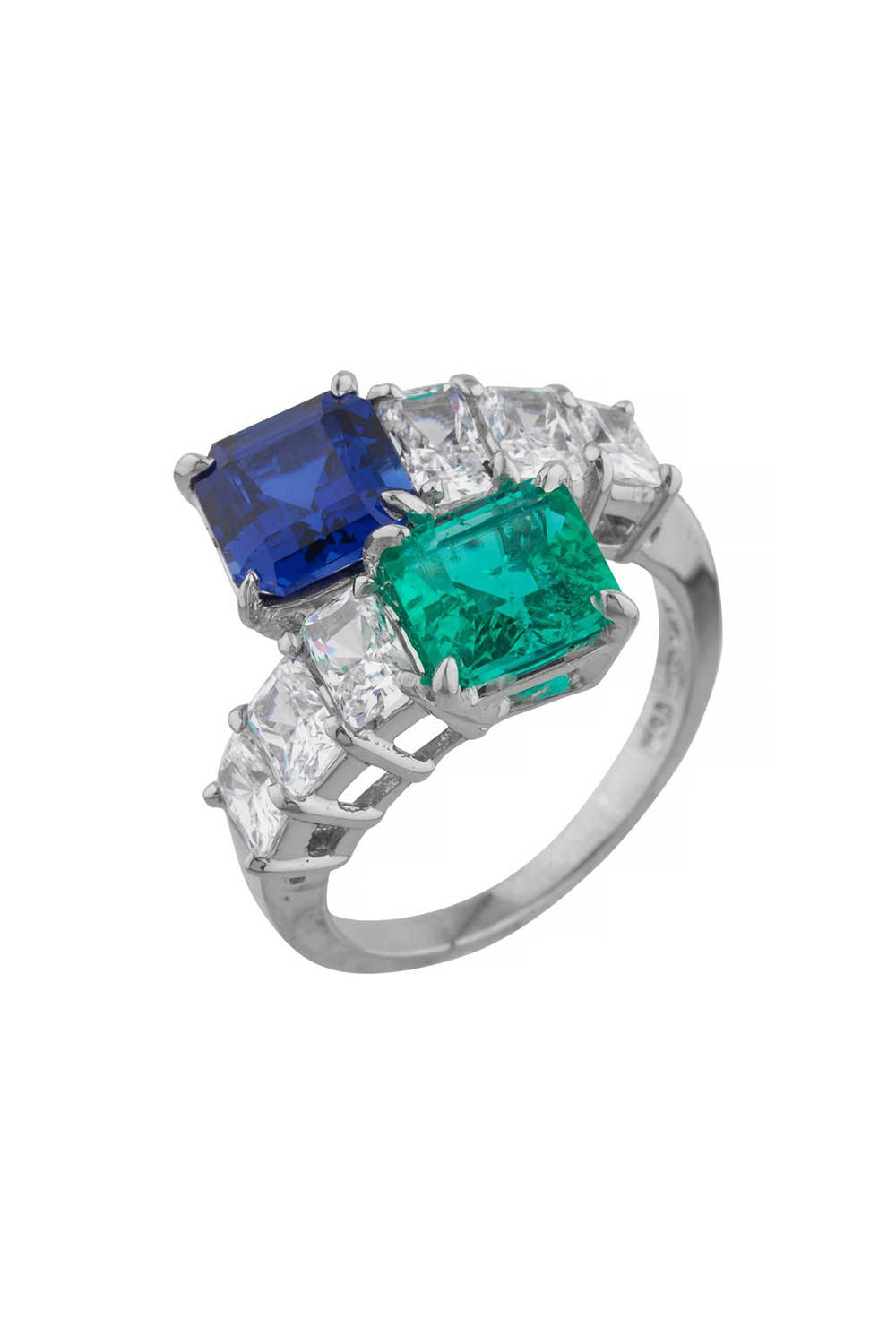 FANTASIA by DESERIO-Emerald Sapphire Bypass Ring-