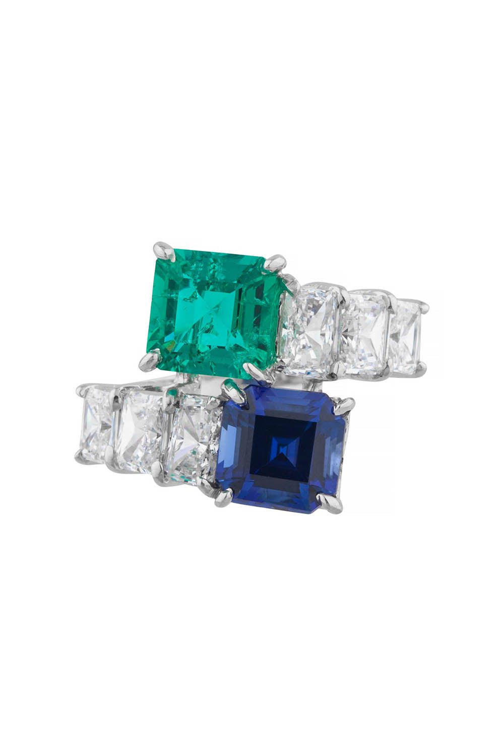 FANTASIA by DESERIO-Emerald Sapphire Bypass Ring-