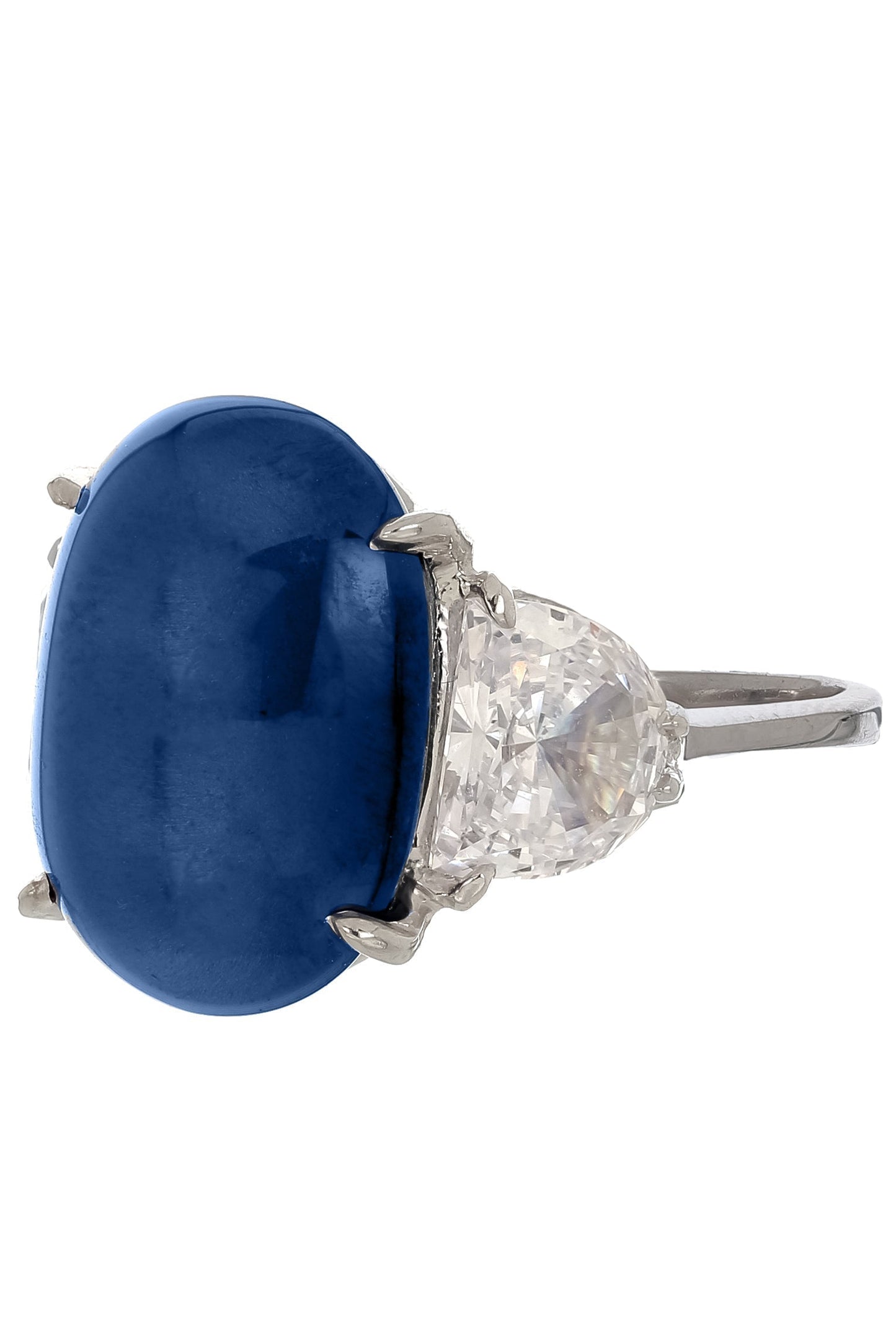 FANTASIA by DESERIO-Cabochon Three Stone Ring-WHITE GOLD