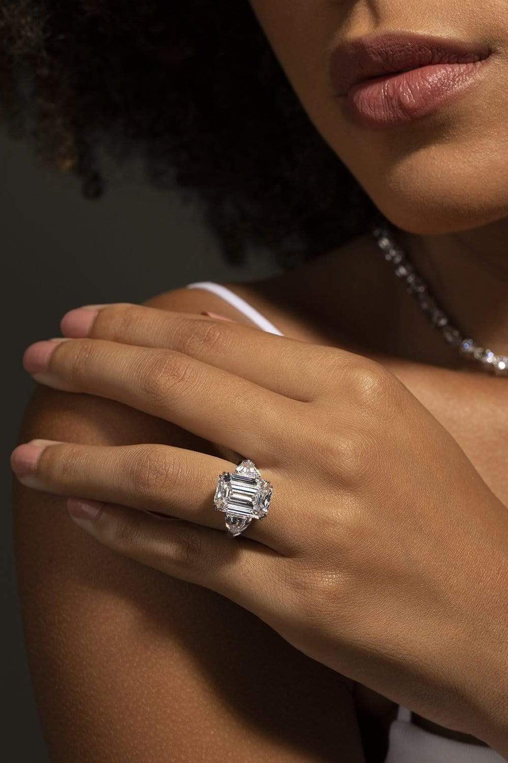 FANTASIA by DESERIO-Emerald Cut Shield Sides Ring-
