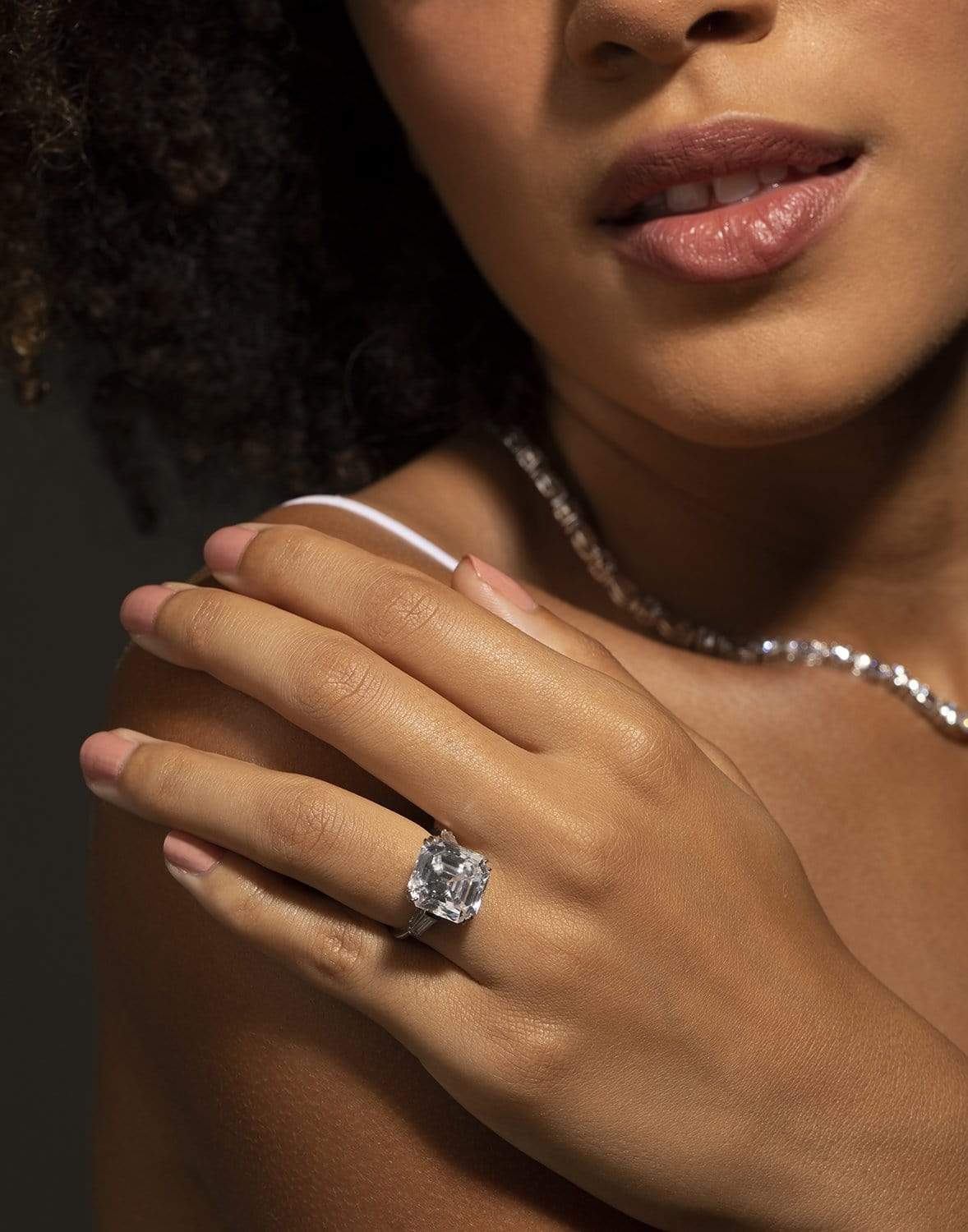 FANTASIA by DESERIO-12ct Asscher Cut with Tapered Baguettes Ring-WHITE GOLD