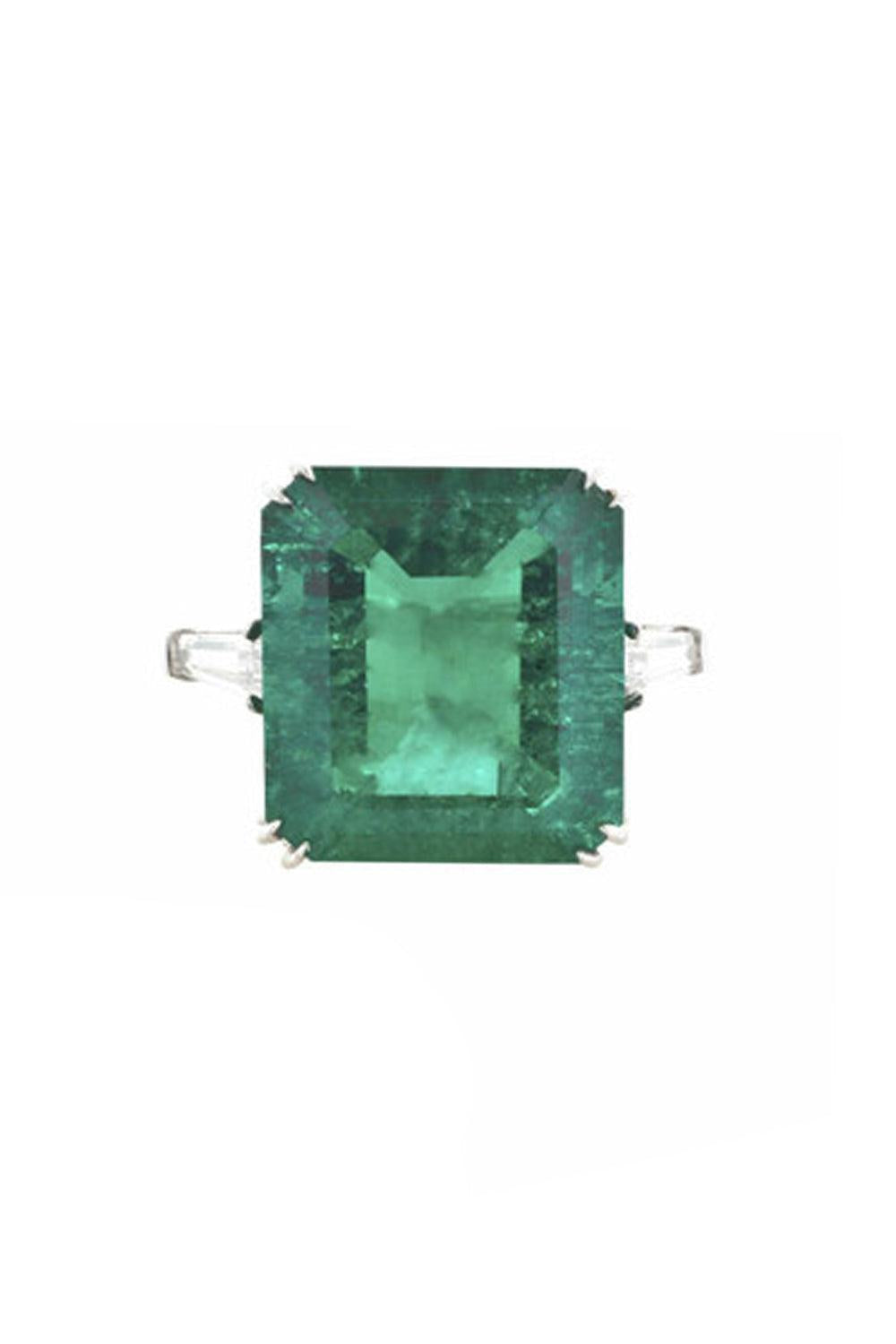 FANTASIA by DESERIO-Green Cz Baguette Ring-WHITE GOLD