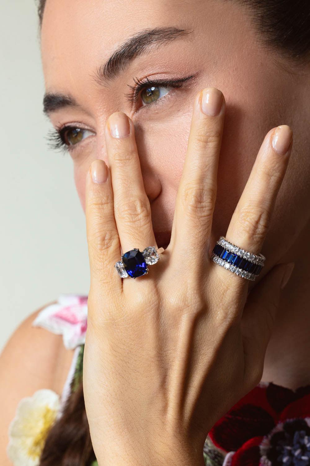 FANTASIA by DESERIO-Royal Sapphire Baguette Eternity Band-WHITE GOLD