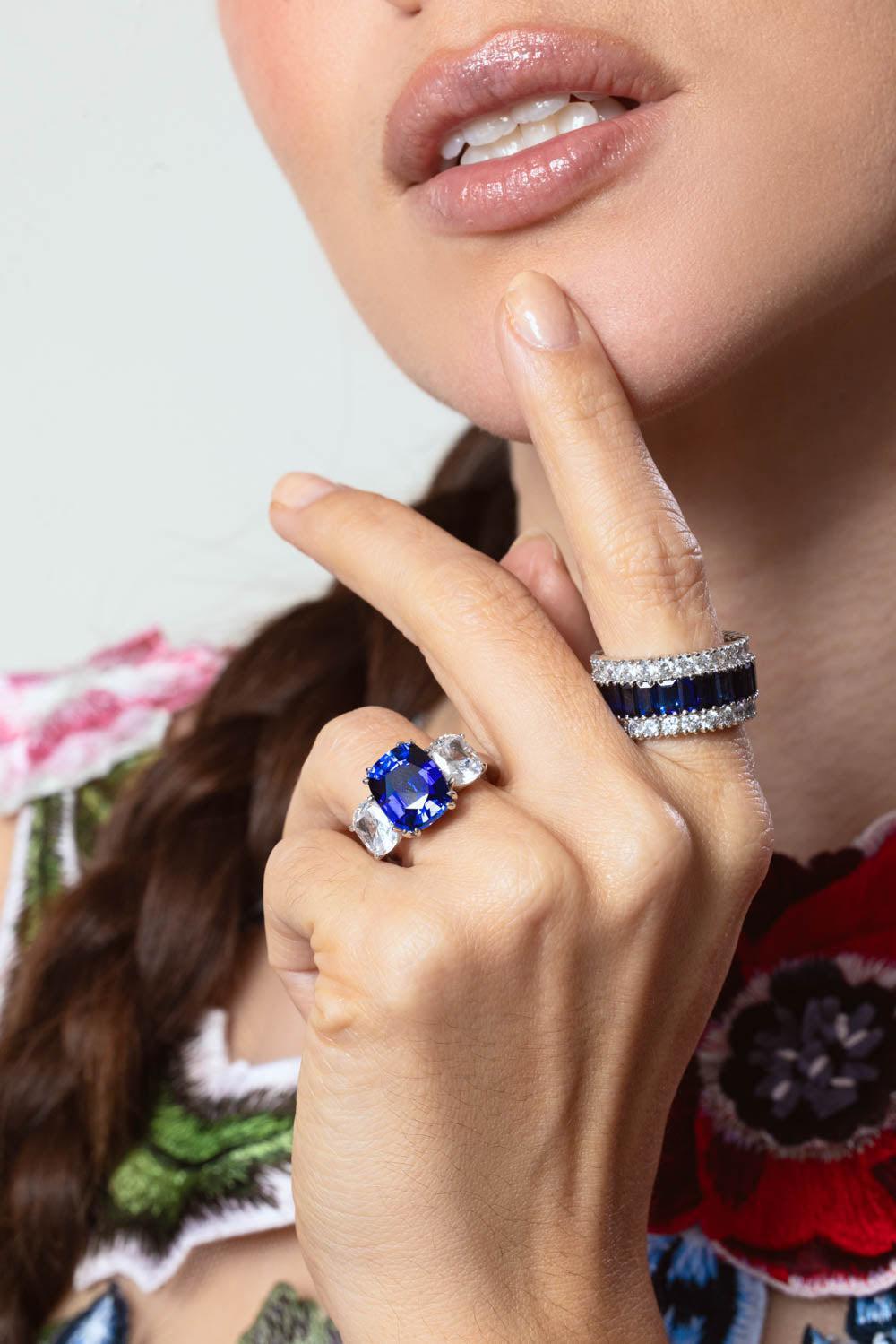 FANTASIA by DESERIO-Royal Sapphire Baguette Eternity Band-WHITE GOLD