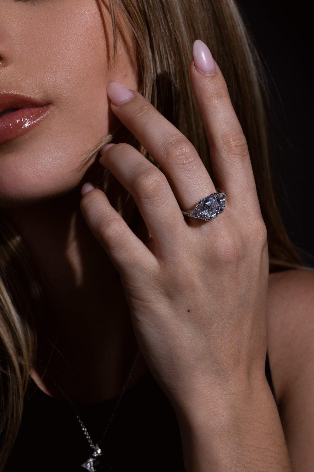 FANTASIA by DESERIO-Asscher Trillions Ring-WHITE GOLD