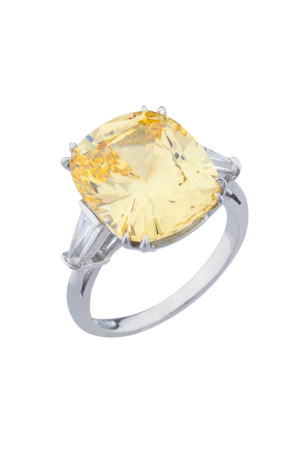 FANTASIA by DESERIO-Canary Cushion Baguette Ring-WHITE GOLD