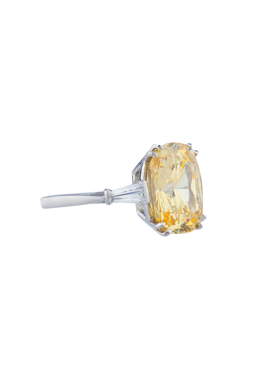 FANTASIA by DESERIO-Canary Cushion Baguette Ring-WHITE GOLD