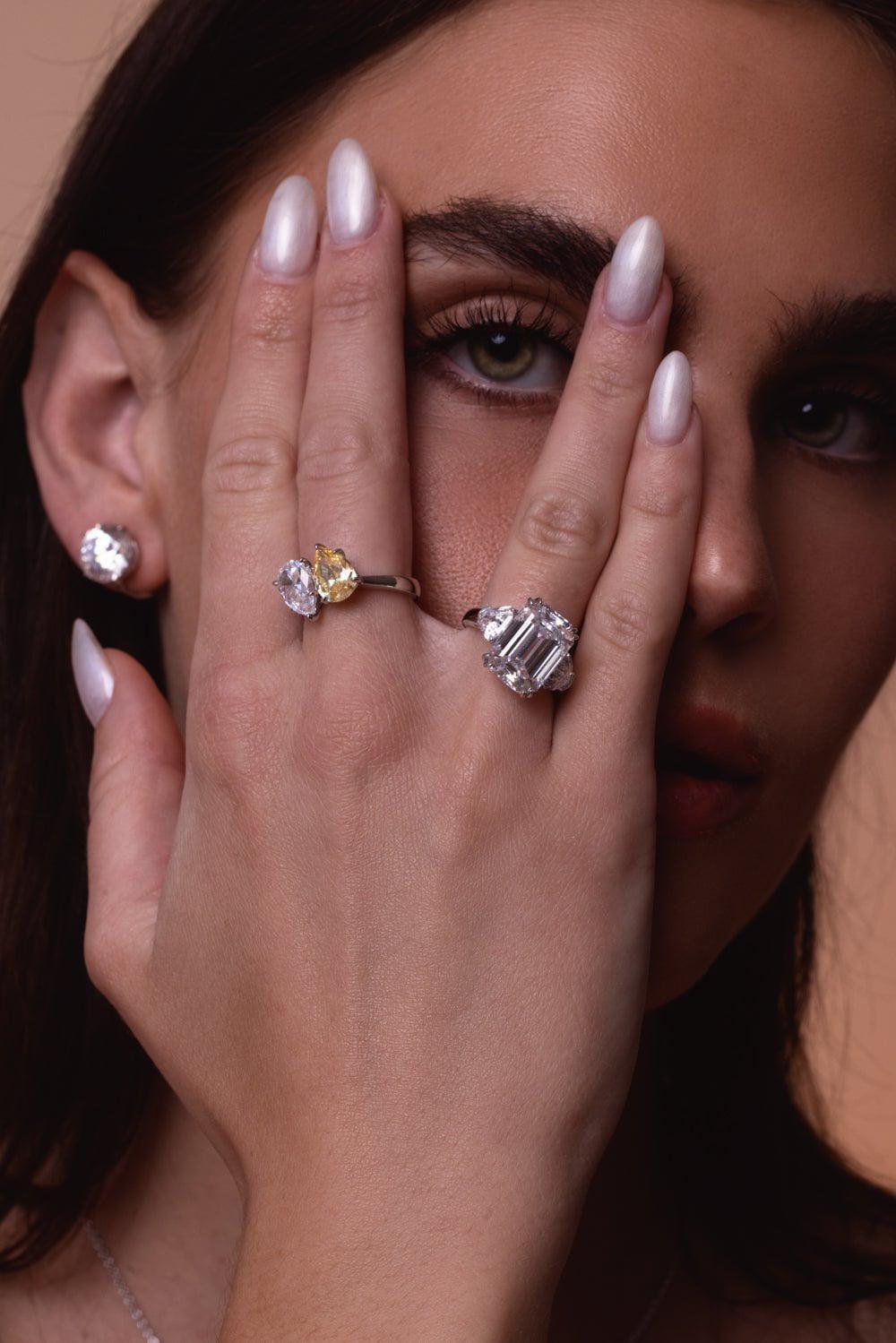 FANTASIA by DESERIO-Canary Pear Cut Ring-WHITE GOLD