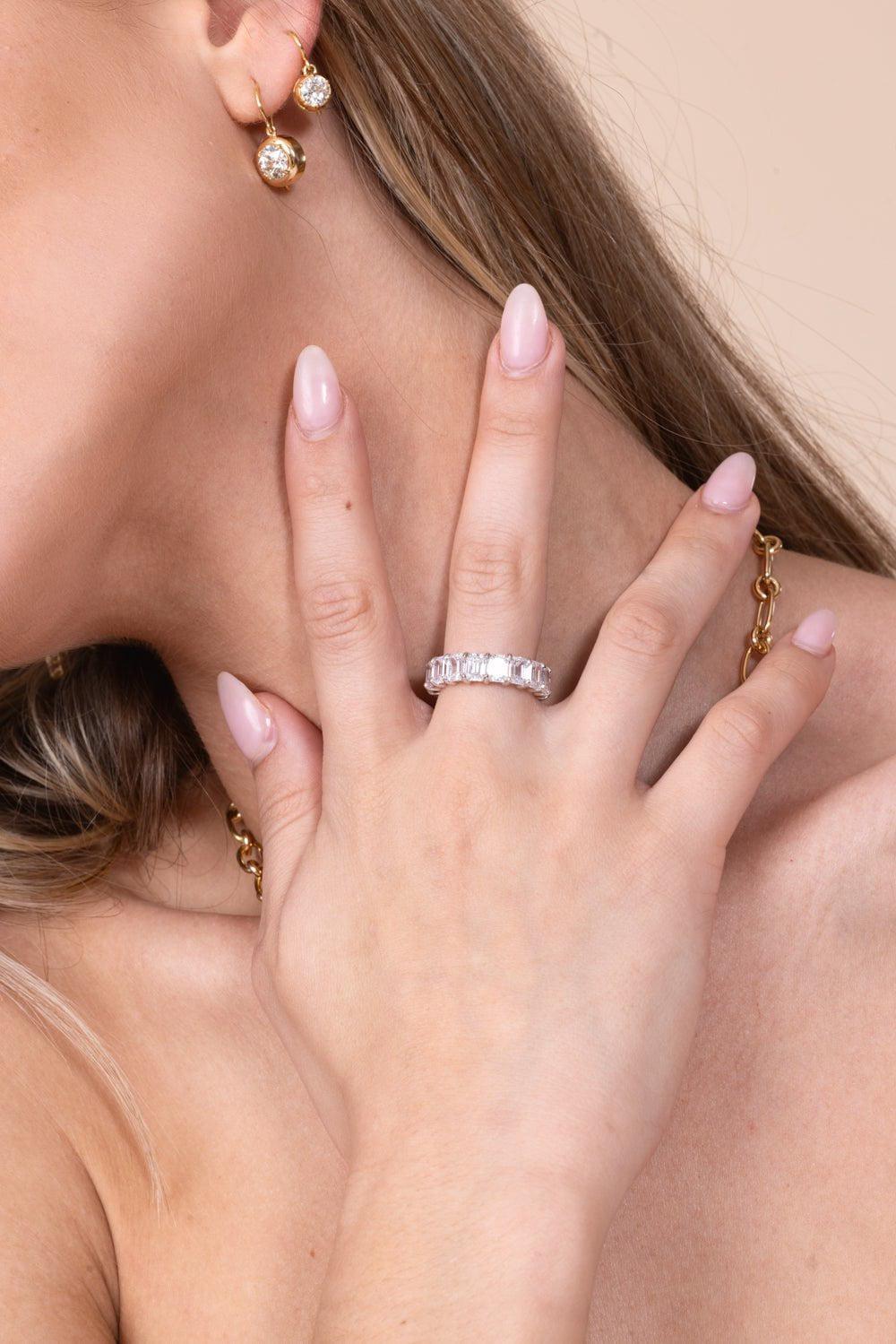 FANTASIA by DESERIO-Emerald Cut Eternity Band-WHITE GOLD