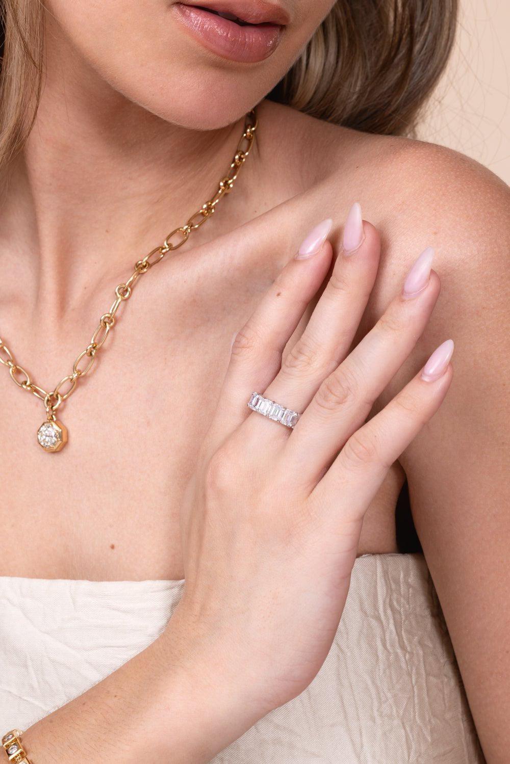 FANTASIA by DESERIO-Emerald Cut Eternity Band-WHITE GOLD