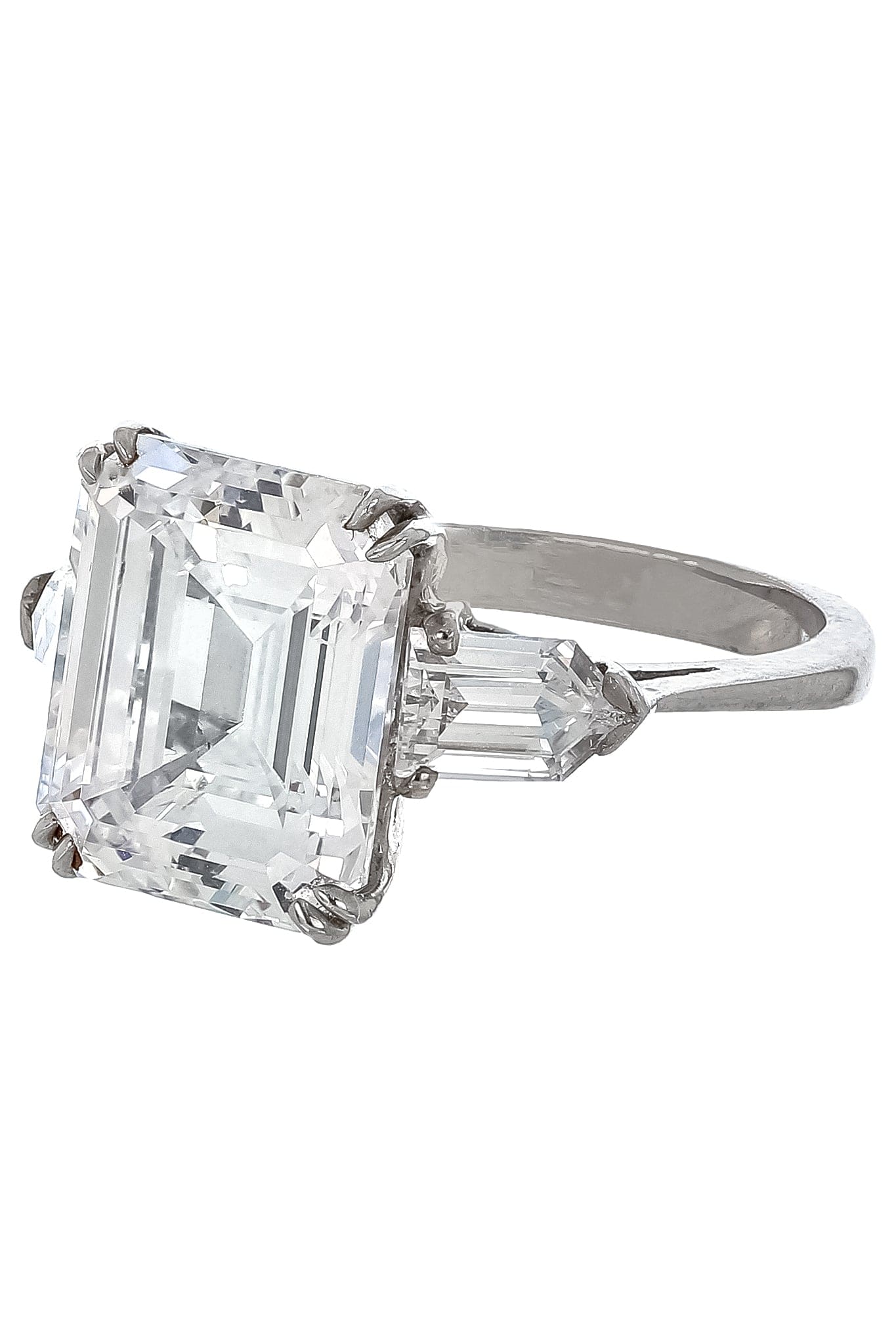 FANTASIA by DESERIO-Emerald Cut Three Stone Ring-WHITE GOLD