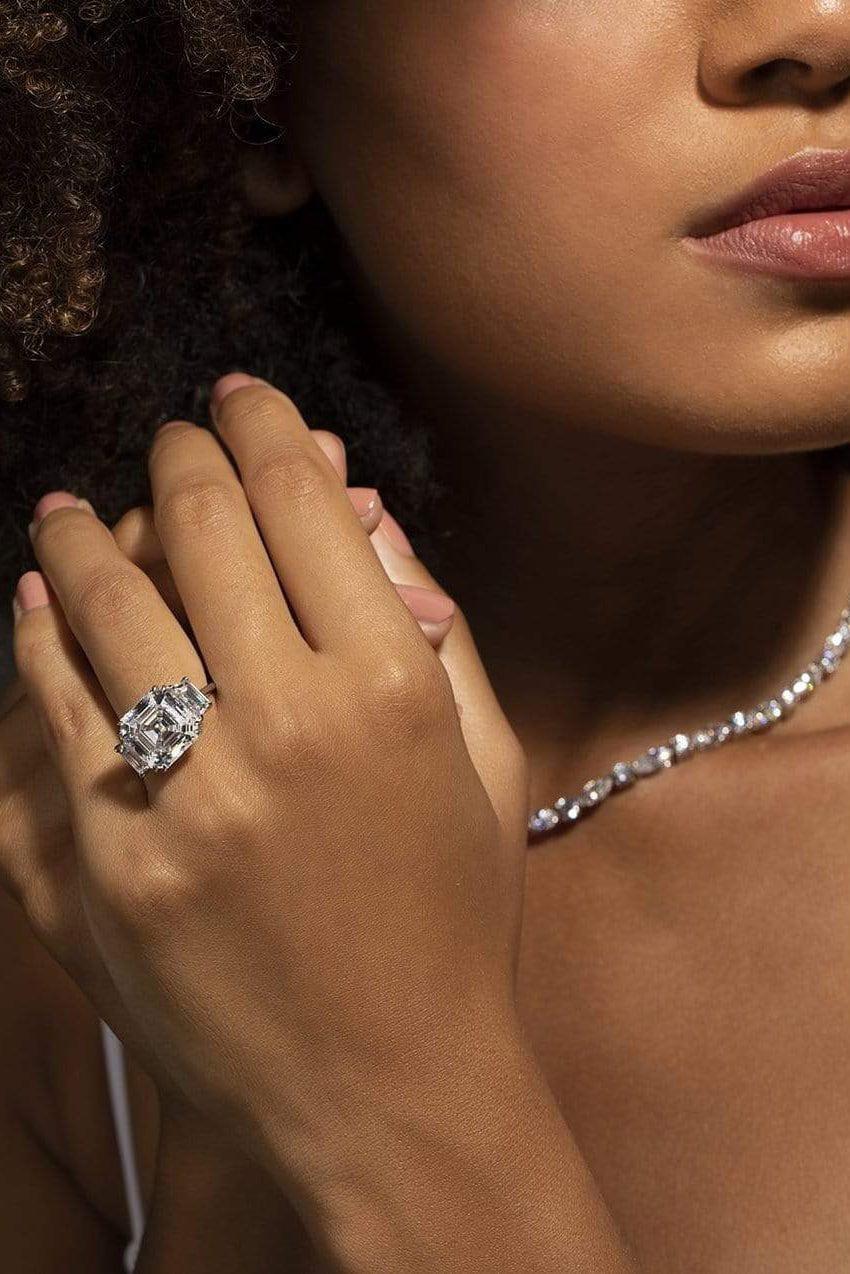 FANTASIA by DESERIO-11ct Asscher with Trapezoid Sides Ring-WHITE GOLD