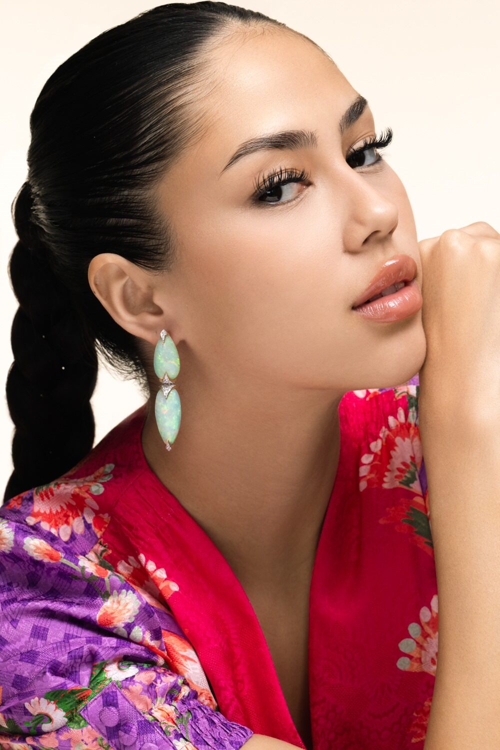Opal Diamond Minimalism Maximalism Earrings-YELLOW GOLD-JEWELRYFINE JEWELEARRING-ARUNASHI