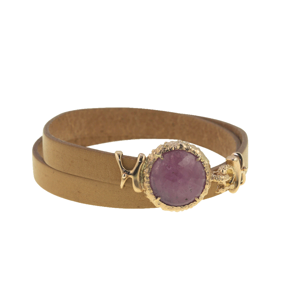 FEDERICA RETTORE-Rose-Cut Sapphire Leather Bracelet-NTRL/RG