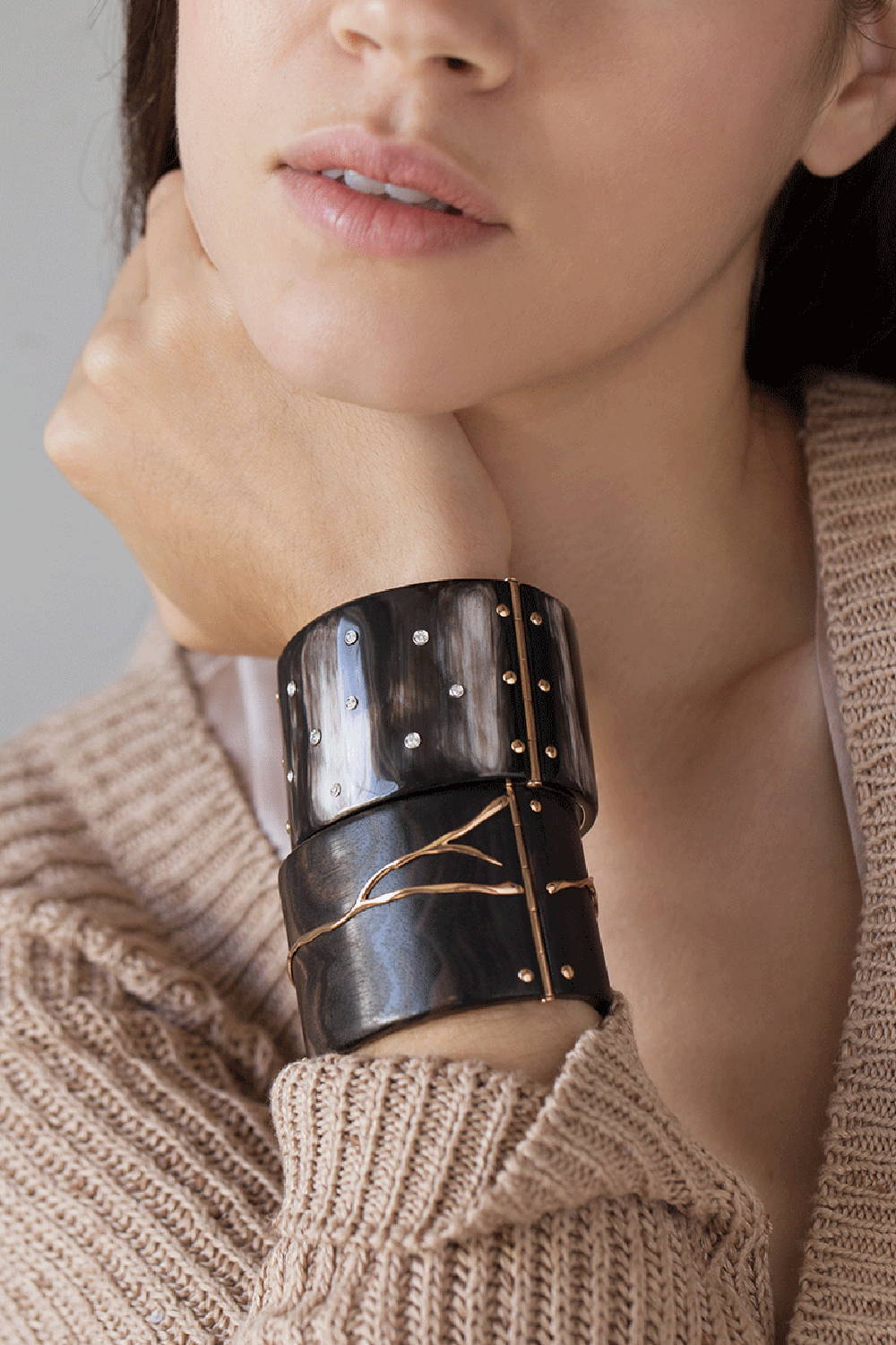 FEDERICA RETTORE-Alba Ebony Wood and Diamond Cuff-ROSE GOLD