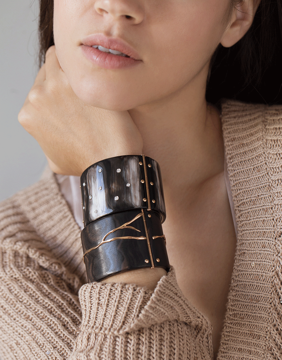 FEDERICA RETTORE-Alba Melange Black Zebu and Diamond Cuff-ROSE GOLD