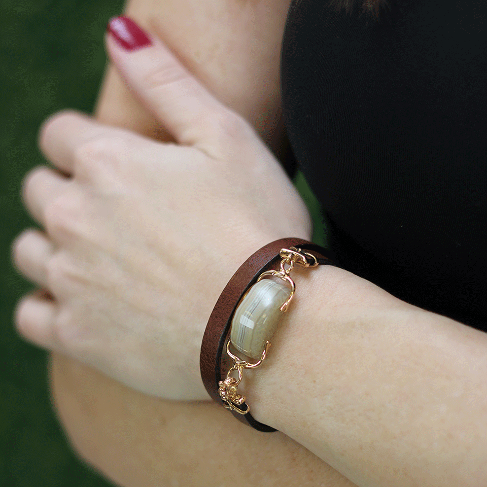FEDERICA RETTORE-Banded Agate Wrap Bracelet-ROSE GOLD