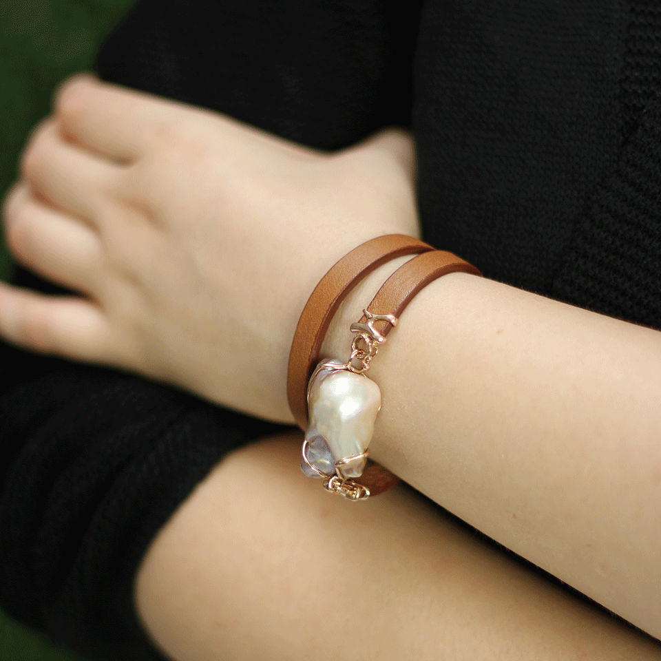FEDERICA RETTORE-Luce Pearl Wrap Bracelet-ROSE GOLD