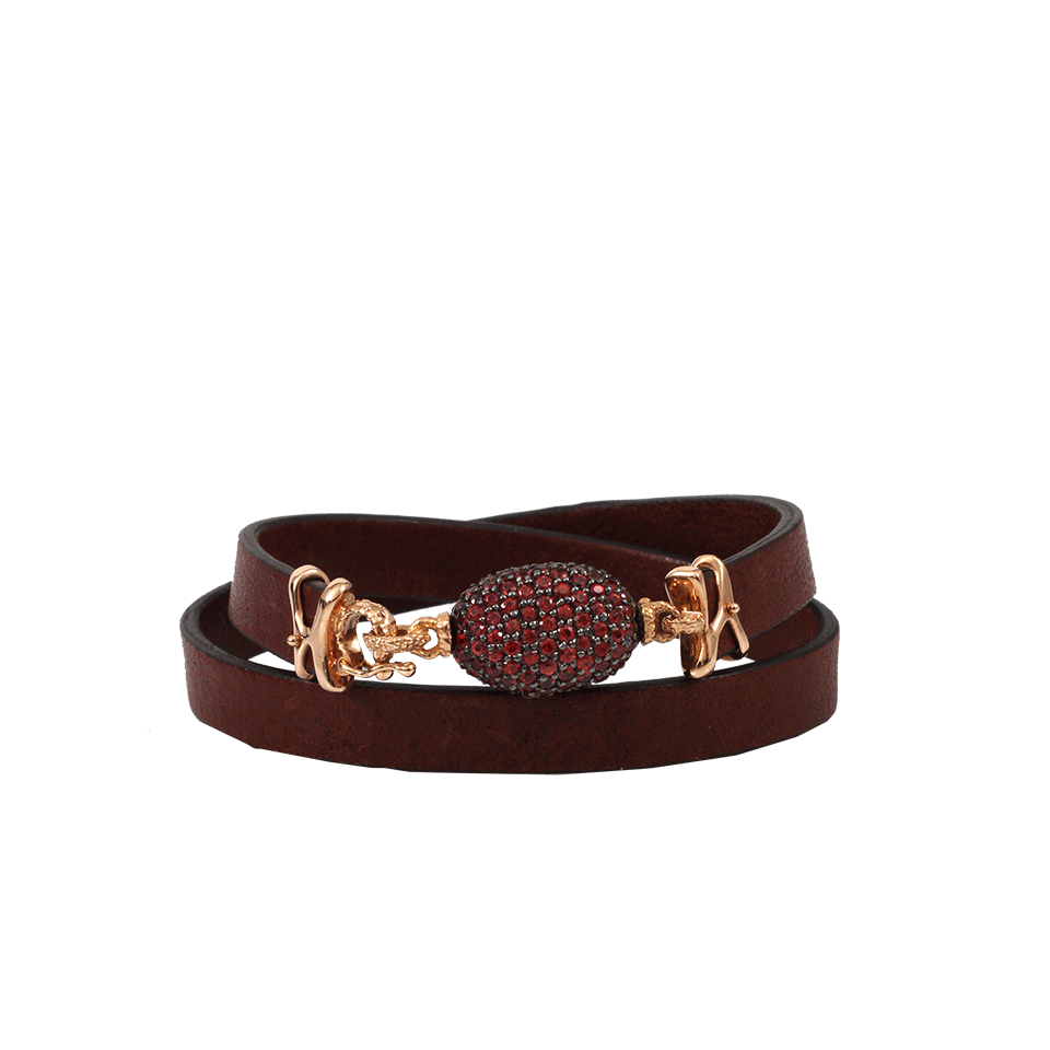 FEDERICA RETTORE-Orange Sapphire Brown Leather Wrap Bracelet-ROSE GOLD