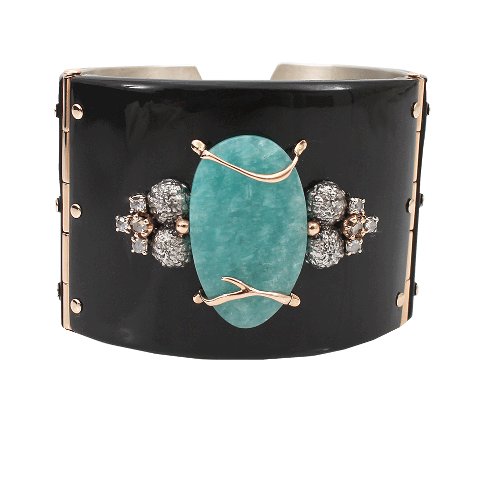 FEDERICA RETTORE-Amazonite and Black Zebu Horn Cuff Bracelet-ROSE GOLD