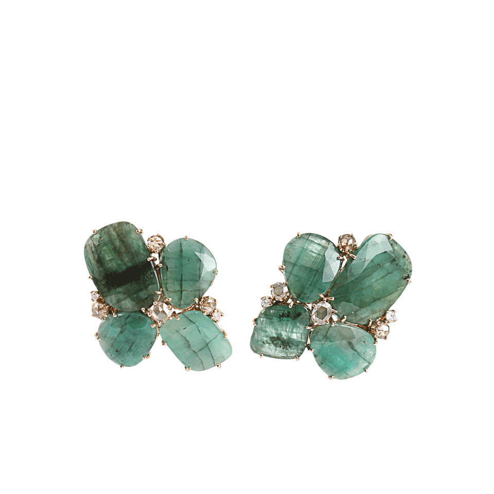 FEDERICA RETTORE-Emerald and Diamond Cluster Earrings-ROSE GLD