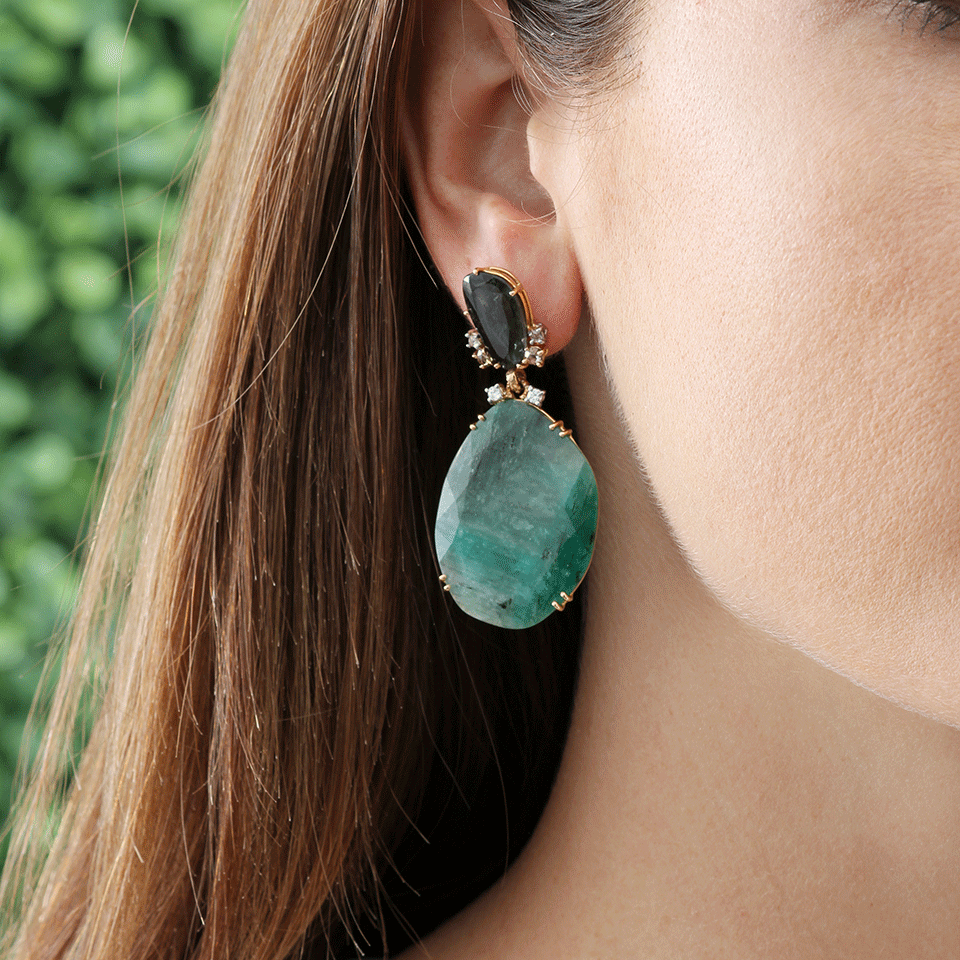 FEDERICA RETTORE-Emerald Drop Earrings With Tourmaline-ROSE GLD