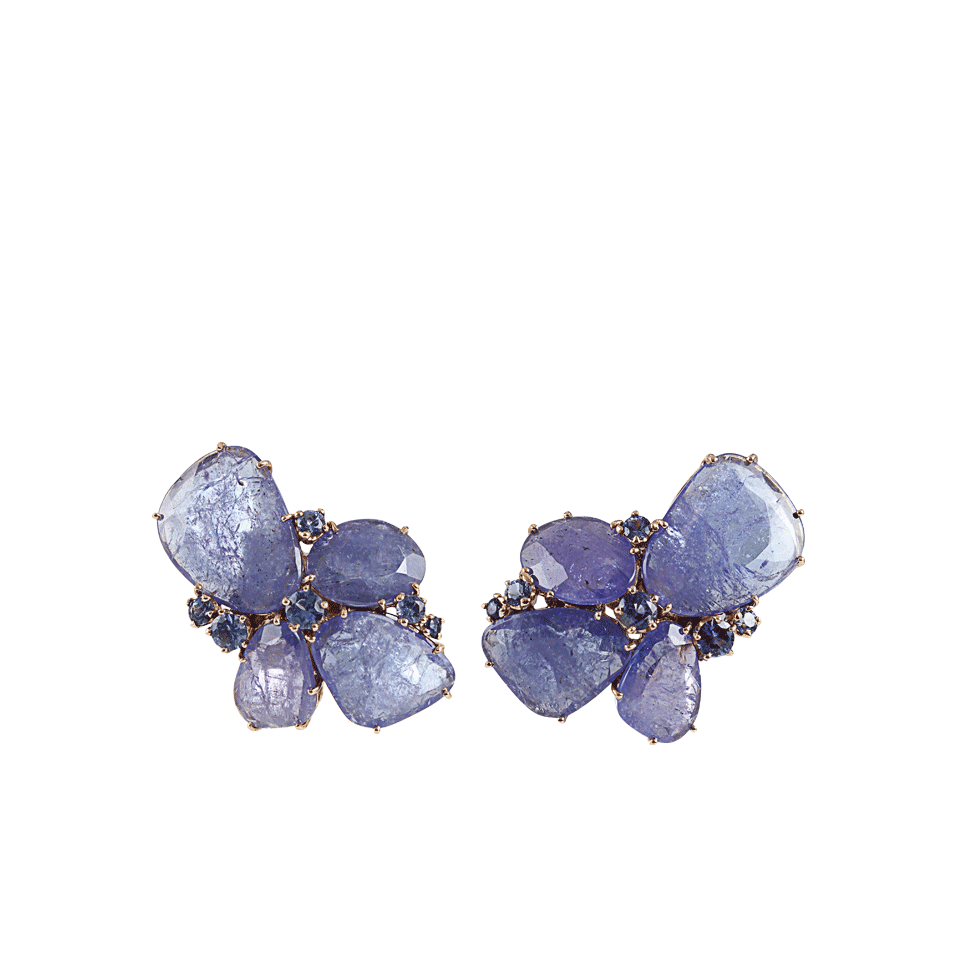 FEDERICA RETTORE-Tanzanite And Sapphire Cluster Earrings-ROSE GLD