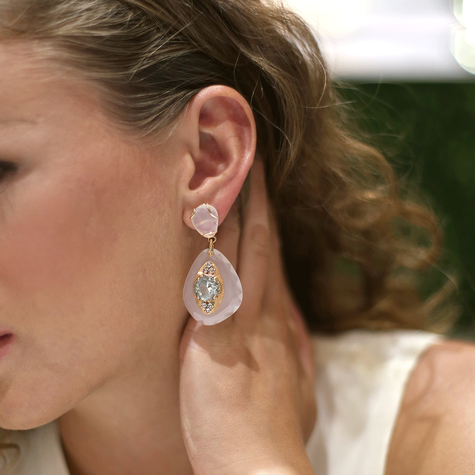 FEDERICA RETTORE-One of a Kind Milky Quartz Drop Earrings-ROSE GOLD