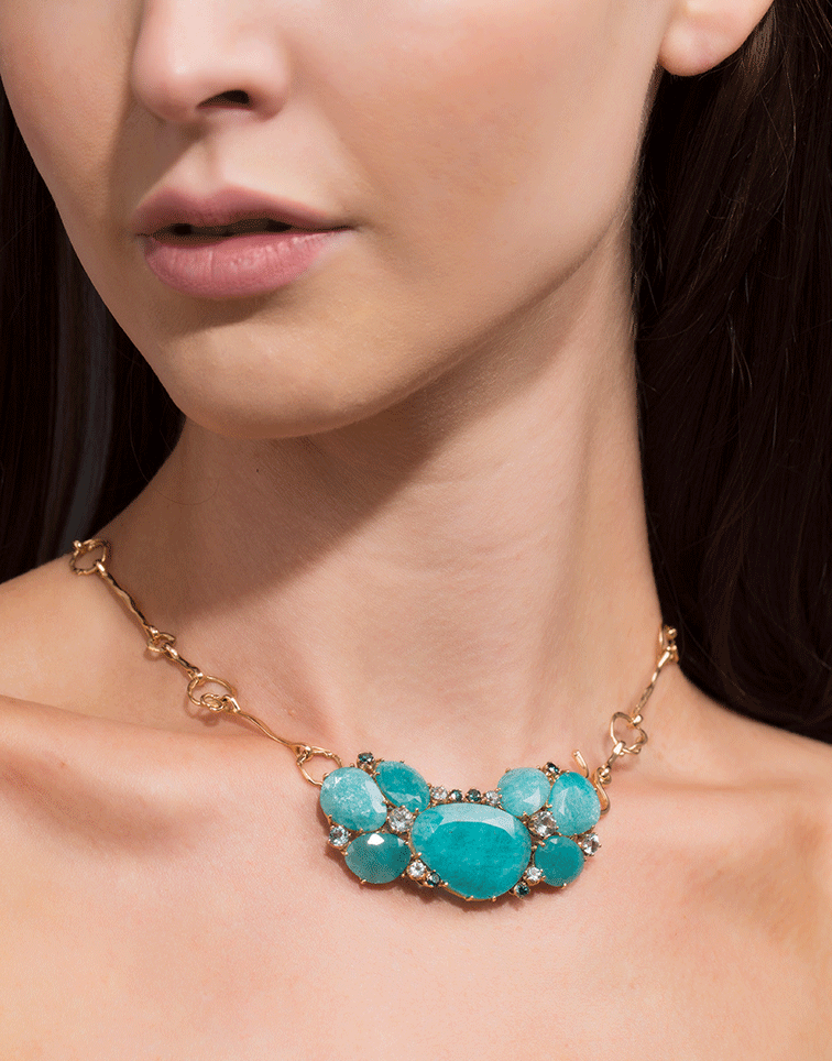 FEDERICA RETTORE-Amazonite Necklace With Aquamarines-ROSE GOLD