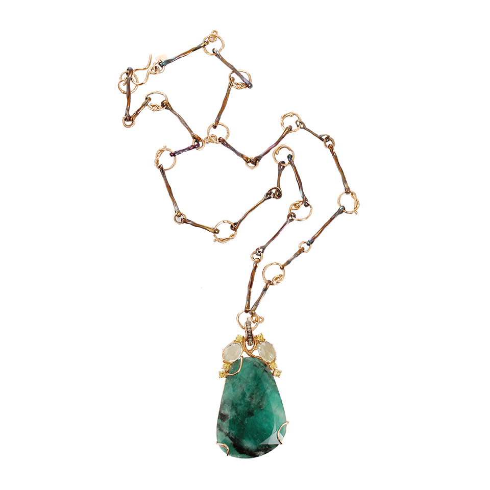 FEDERICA RETTORE-Flat Cut Emerald Necklace-ROSE GOLD