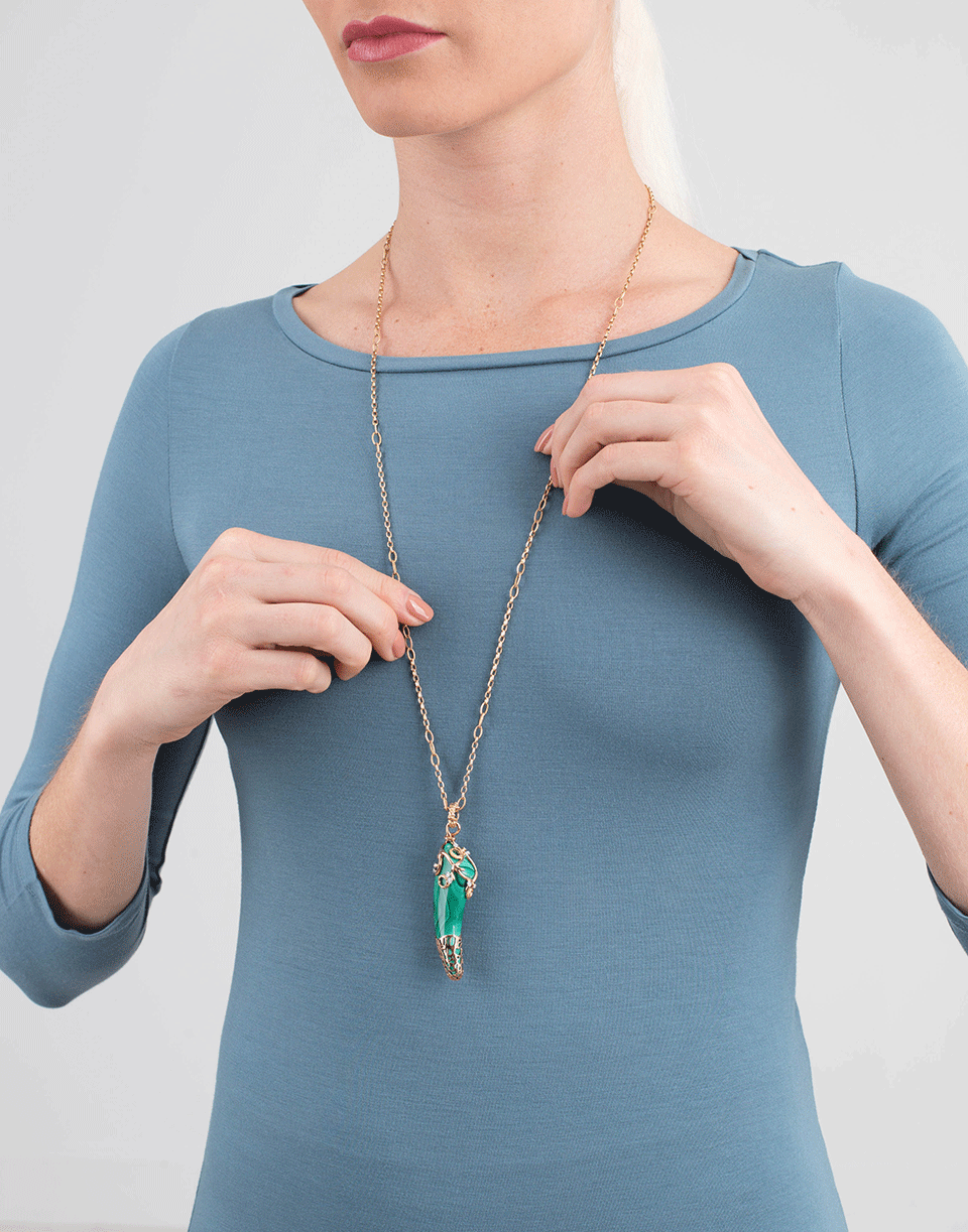 FEDERICA RETTORE-Gea Malachite Horn Pendant Necklace-ROSE GOLD