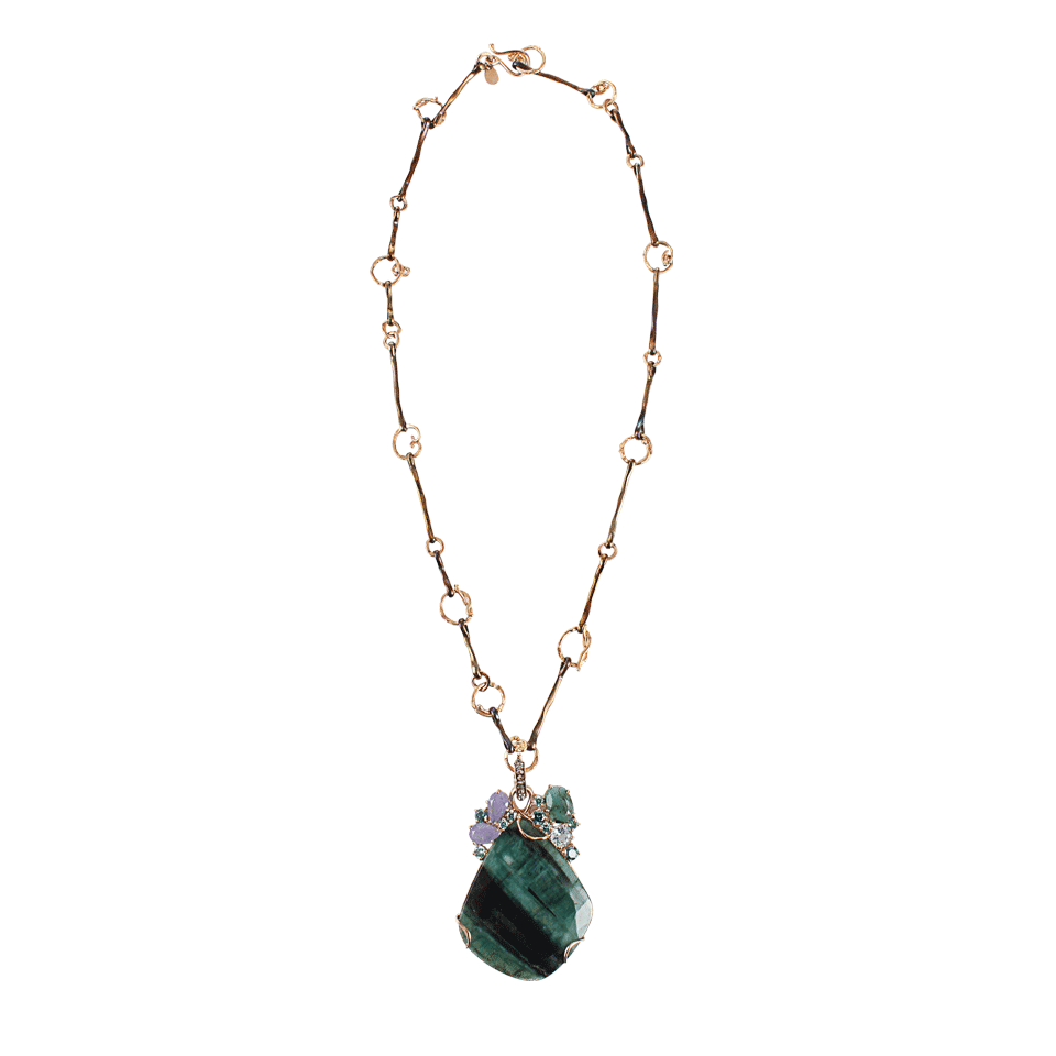 FEDERICA RETTORE-Emerald Cluster Pendant Necklace-STEEL/RG