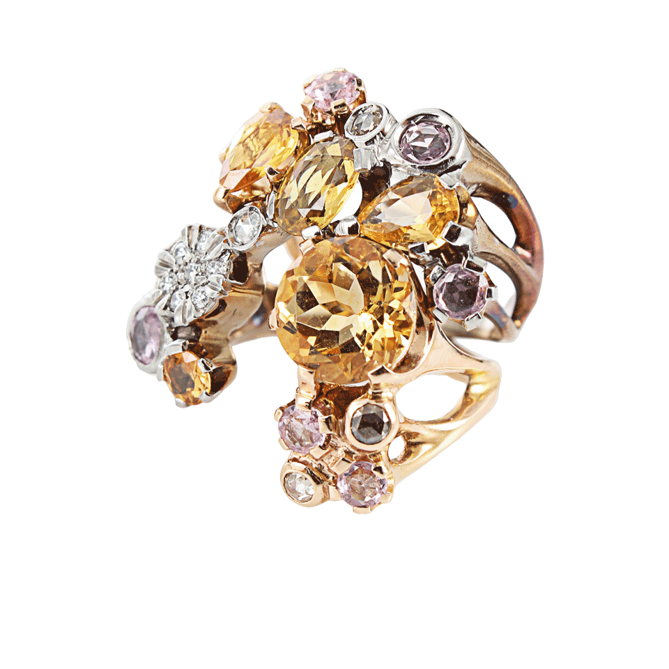 FEDERICA RETTORE-Citrine and Pink Sapphire Ombre V Ring-ROSE GLD