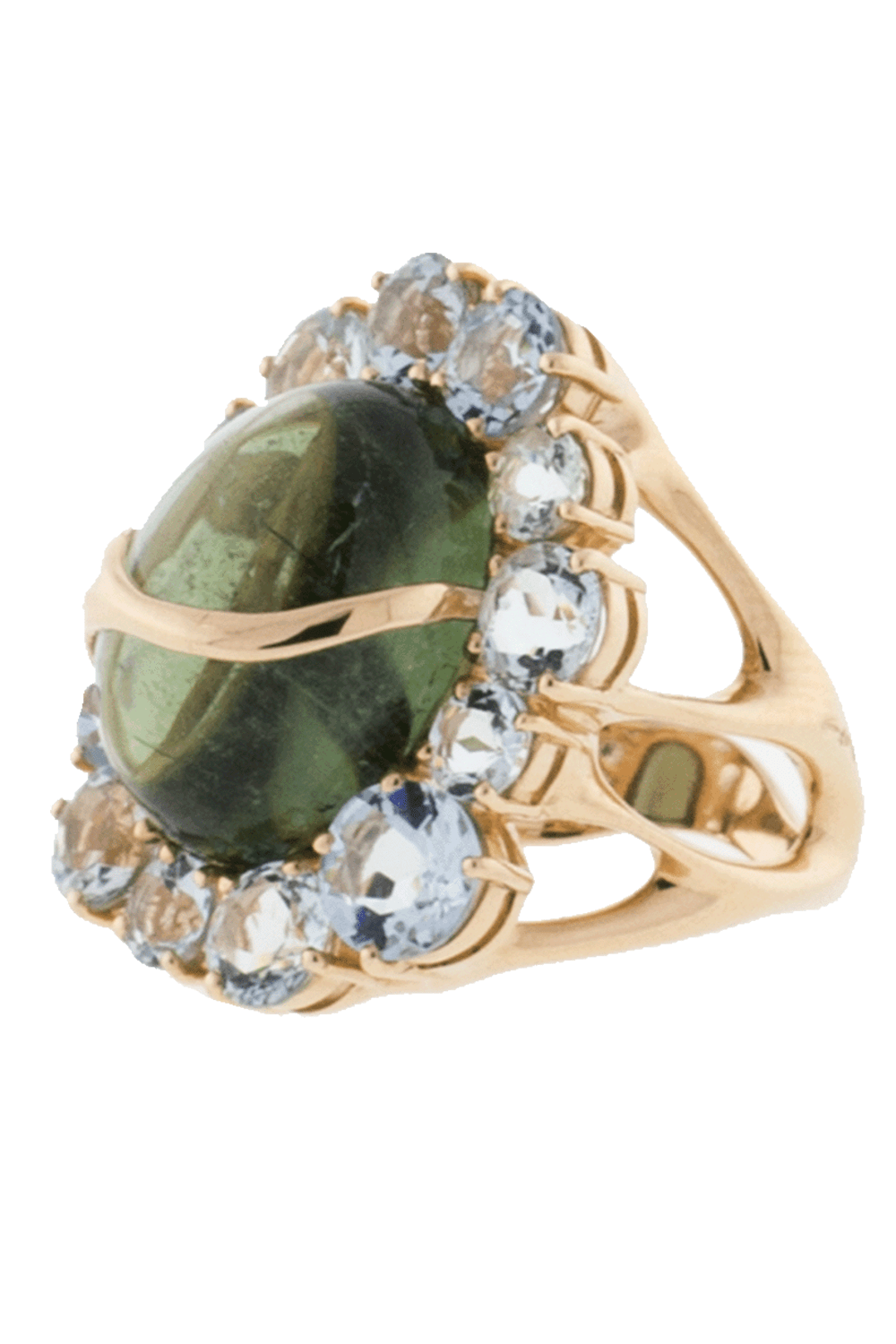 FEDERICA RETTORE-Waterfall Green Tourmaline And Aquamarine Ring-ROSE GOLD