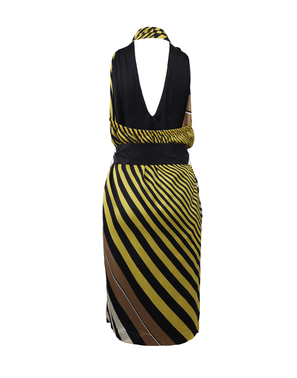 FENDI-Belted Stripe Halter Dress-