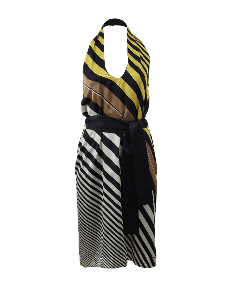 FENDI-Belted Stripe Halter Dress-