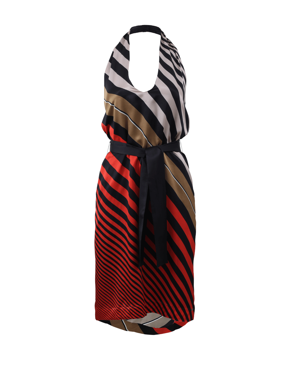 FENDI-Belted Stripe Halter Dress-STRIPE/R