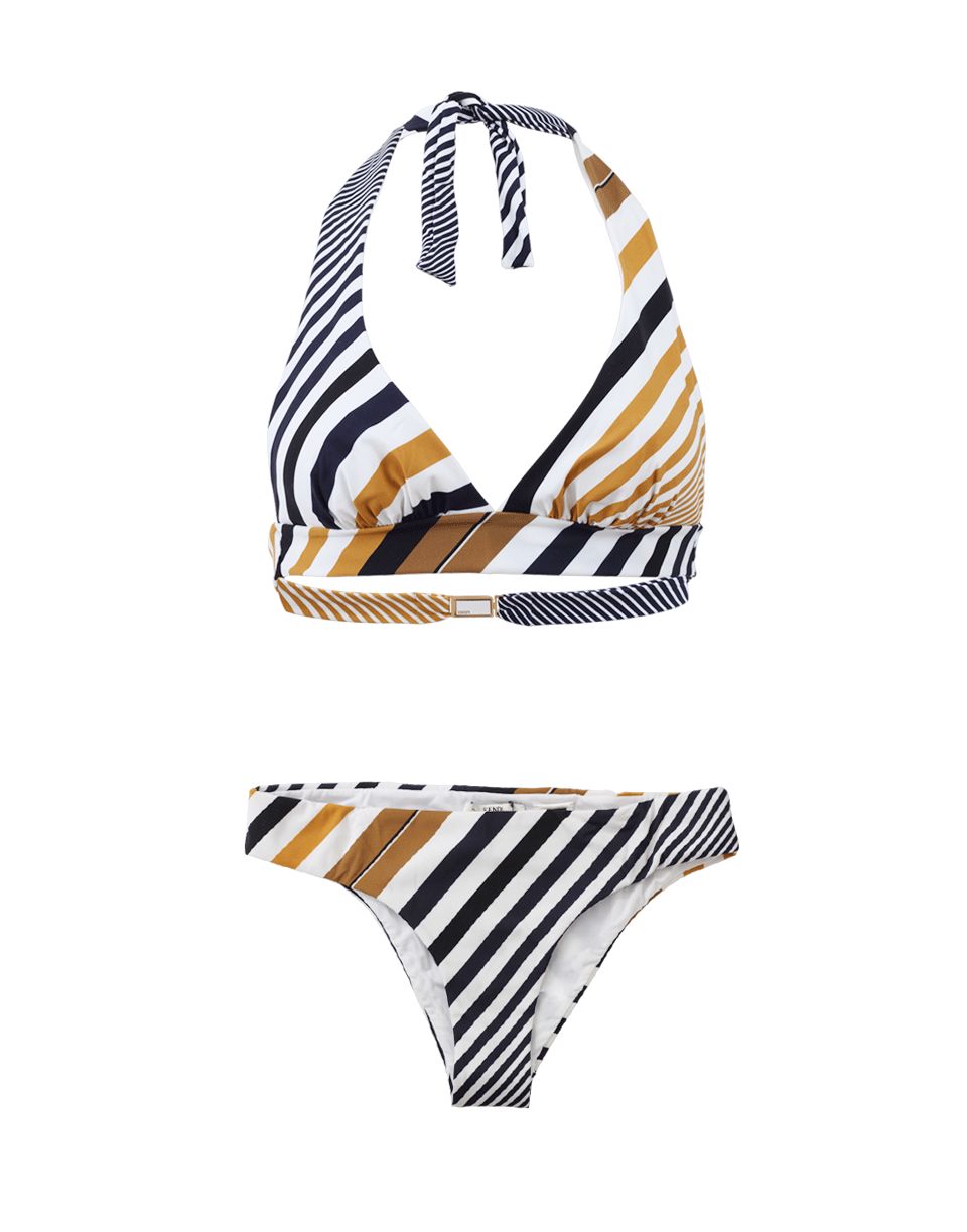 FENDI-Stripe Halter Bikini-