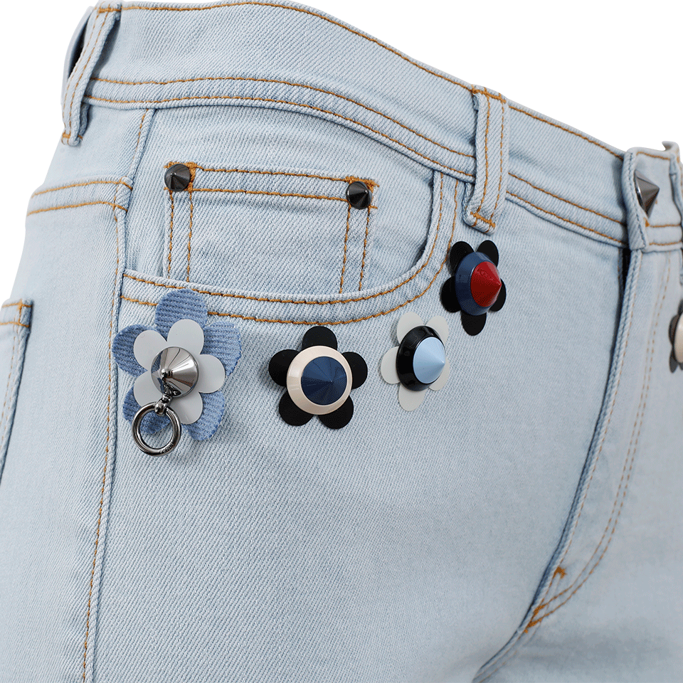 FENDI-High Rise Flower Jean-BLUE
