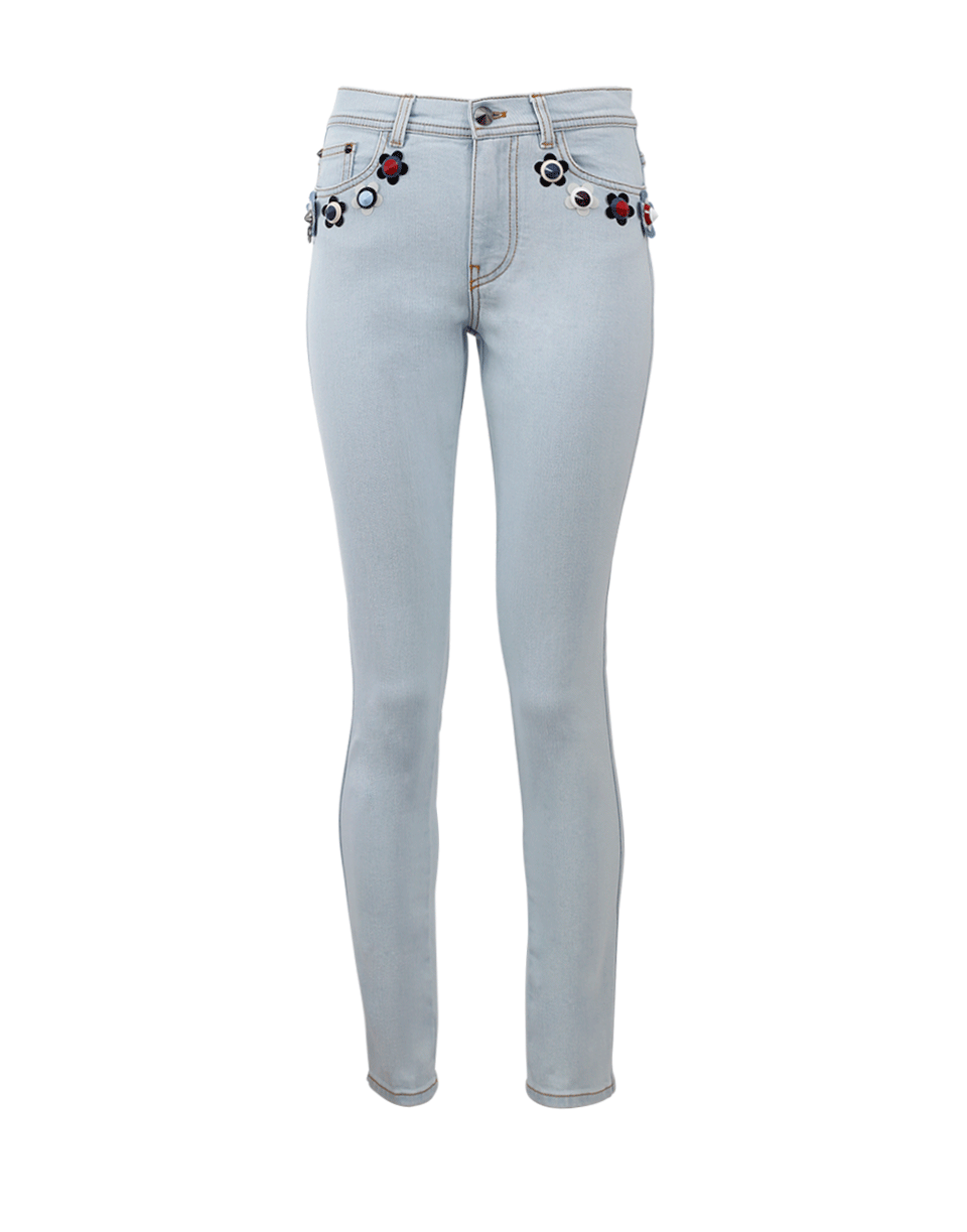 FENDI-High Rise Flower Jean-BLUE