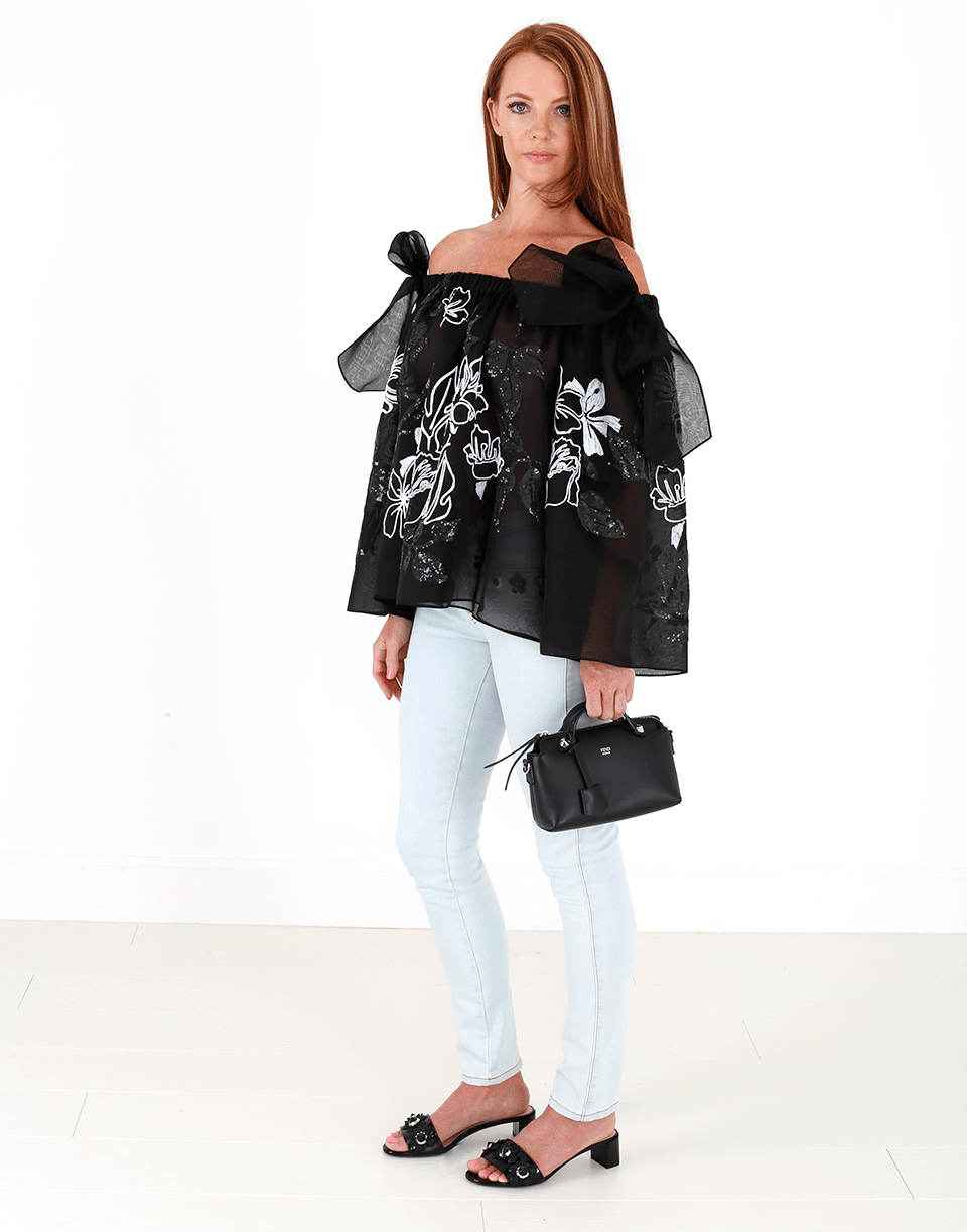 FENDI-Off Shoulder Embroidered Top-