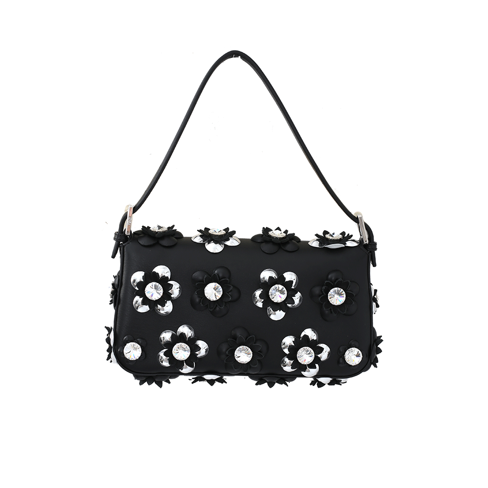 FENDI-Floral Baguette Purse-BLK/SLVR