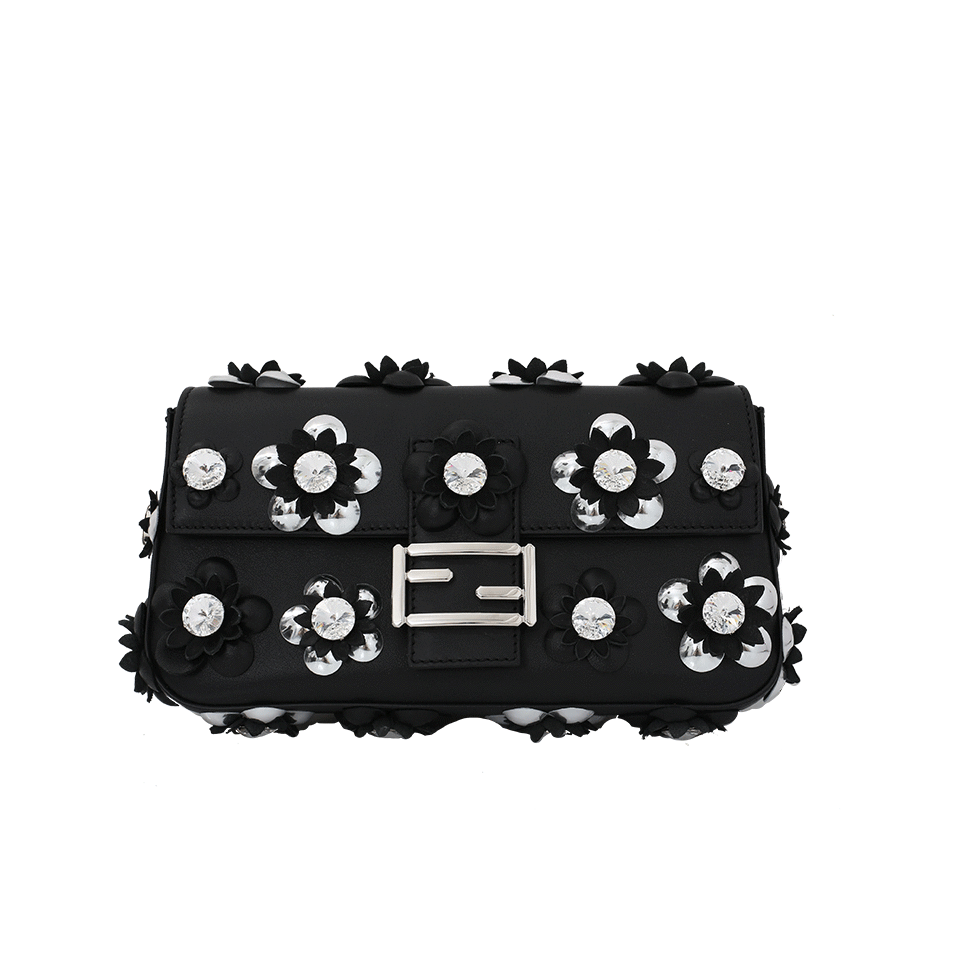 FENDI-Floral Baguette Purse-BLK/SLVR