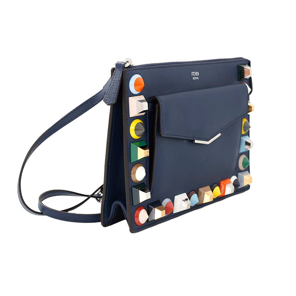 FENDI-2Jours Studded Pouch-BLUEBERR
